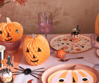 Meri Meri Groovy Halloween Icon Party Plates and Stripy Pumpkin Party Plates at Design Life Kids