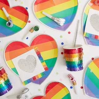 Rainbow Glitter Heart Party Plates