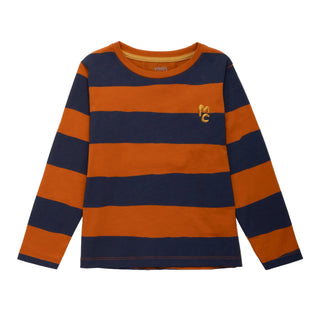 Chestnut & Navy Rugby Stripe Long Sleeve T-Shirt Mon Coeur on Design Life Kids