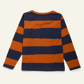 Chestnut & Navy Rugby Stripe Long Sleeve T-Shirt Mon Coeur on Design Life Kids