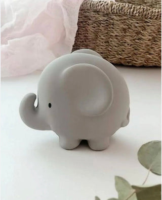 Gray elephant-shaped bath toy and teether at Design Life Kids