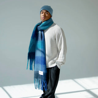 Blue Check Reykjavik Scarf - 100% Recycled Materials at DLK