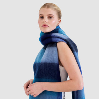 Blue Check Reykjavik Scarf - 100% Recycled Materials at DLK