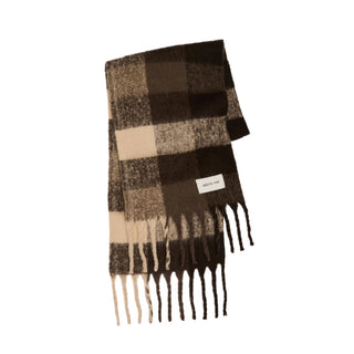 Brown Check Reykjavik Scarf - 100% Recycled Materials at DLK