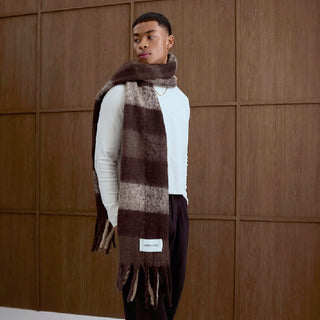 Brown Check Reykjavik Scarf - 100% Recycled Materials at DLK