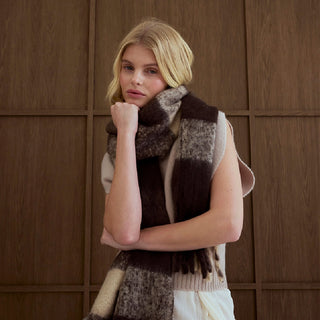 Brown Check Reykjavik Scarf - 100% Recycled Materials at DLK