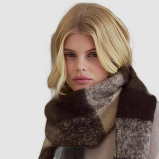Brown Check Reykjavik Scarf - 100% Recycled Materials at DLK