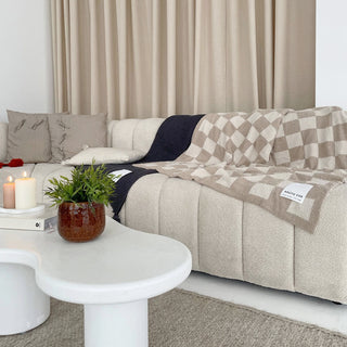 Beige Check Teddy Throw Blanket - 100% Recycled Materials at DLK