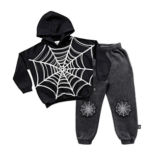 Little Man Patched Spider Web Jogging Pants for kids at DLK