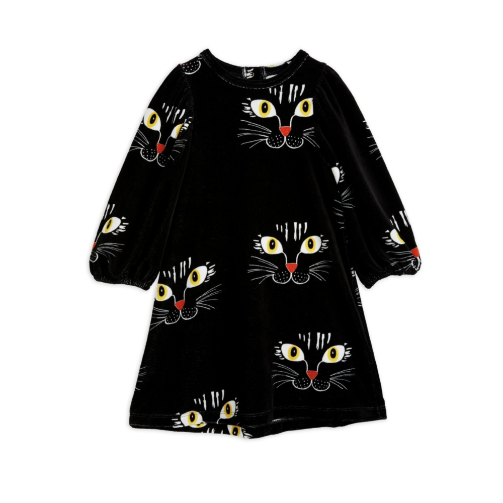 Mini Rodini Black Cat Velour Dress for Kids On DLK Mini Rodini Black Cat Velour Dress for Kids On DLK