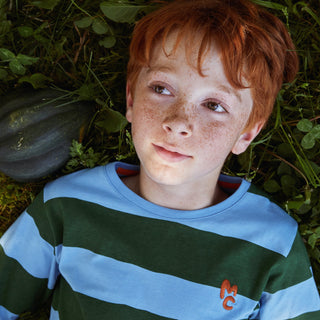 Blue & Green Rugby Stripe Long Sleeve T-Shirt Mon Coeur on Design Life Kids
