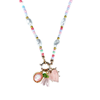 Gunner and Lux Beaded Pearl Floral Heart Necklace at DLK