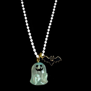 Gunner and Lux Halloween Ghost with Bat Necklace at DLK