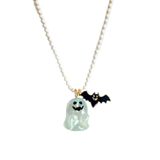 Gunner and Lux Halloween Ghost with Bat Necklace at DLK
