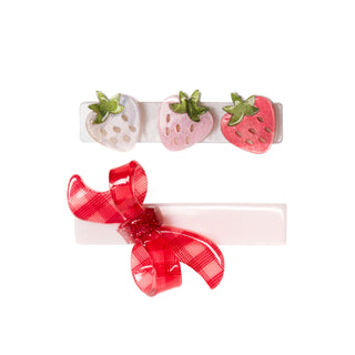 Lilies & Roses Strawberries Bow Hair Clip Set at Design Life Kids