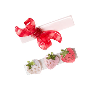 Lilies & Roses Strawberries Bow Hair Clip Set at Design Life Kids