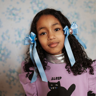 Purple Woven Cat Print Party Dress for kids at DLK

