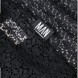 Little Man Happy Black Lace Boxy Puff Sleeve Shirt at DLK