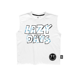 Little Man Happy Lazy Days Embroidered Tank Shirt for kids at DLK
