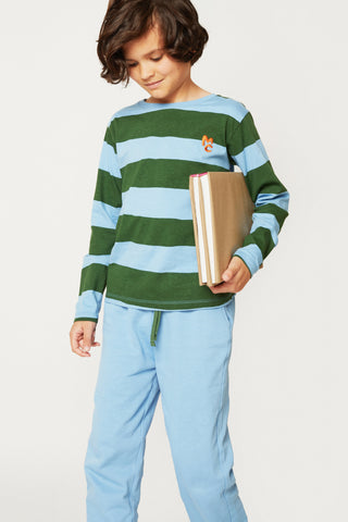 Blue & Green Rugby Stripe Long Sleeve T-Shirt Mon Coeur on Design Life Kids