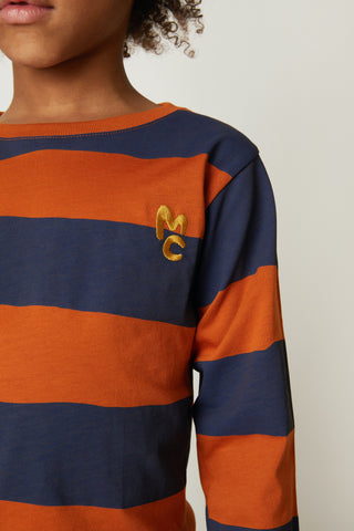 Chestnut & Navy Rugby Stripe Long Sleeve T-Shirt Mon Coeur on Design Life Kids
