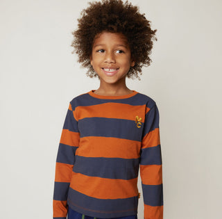Chestnut & Navy Rugby Stripe Long Sleeve T-Shirt Mon Coeur on Design Life Kids