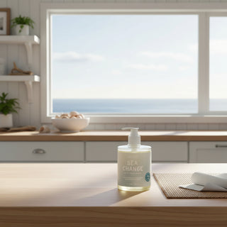 Mersea Sea Change moisturizing hand soap in a frosted bottle with a white pump dispenser, set against a plain white background.