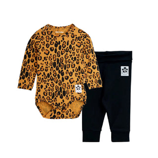 Mini Rodini Leopard Print Baby Bodysuit & Pant Set at Design Life Kids