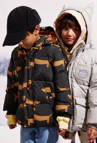 Mini Rodini Dog Print Puffer Coats at Design Life Kids