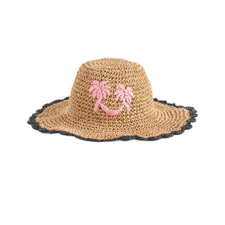 Pink Palms Scalloped Straw Hat