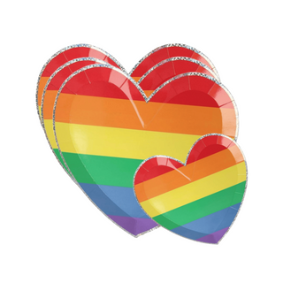 Rainbow Glitter Heart Party Plates