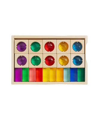 Rainbow acrylic wooden blocks at Design Life Kids