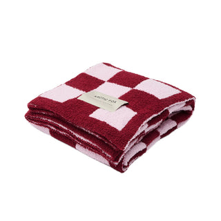 Pink & Maroon Check Teddy Throw - 100% Recycled Materials at DLK