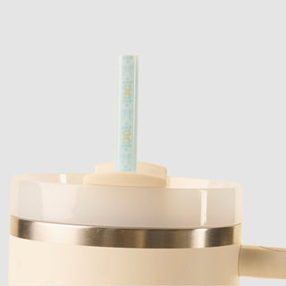 Reusable Blue Flower Tumbler Straw Set at DLK