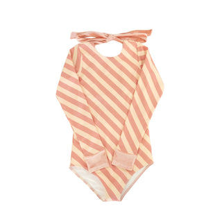 Soleil Pink Stripe Long Sleeve Swimsuit at Design Life Kids