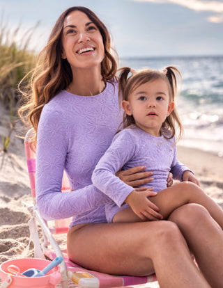 Lavender Floral Terry Long Sleeve Swimsuit Saint Ida on Design Life Kids