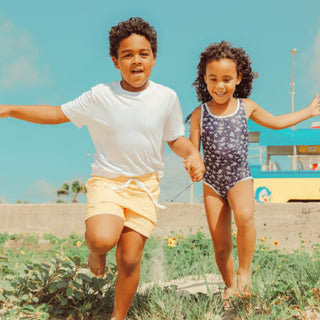 Beach Club Yellow Boys Swim Shorts at Design Life Kids

