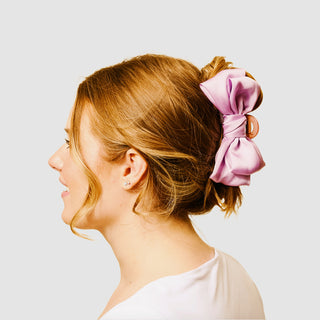 Satin Purple Bow Hair Clips at DLK