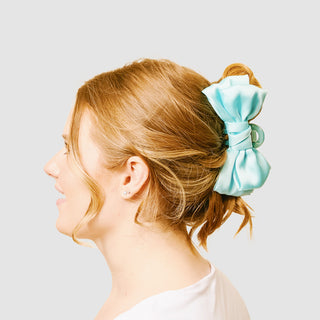 Satin Blue Bow Hair Clips at DLK