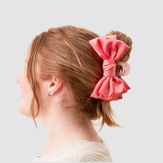 Satin Pink Bow Hair Clips at DLK