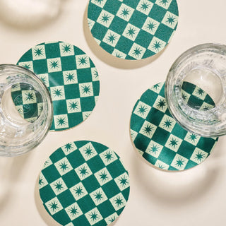 Green Starburst Checkered Coasters at DLK
