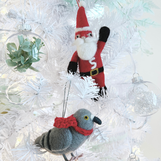 Handmade Pigeon with Scarf Ornament and Super Santa Ornament on DLK