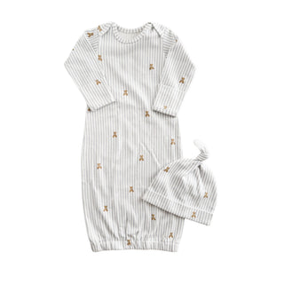 Newborn Blue Stripe Teddy Sleep Gown Gift Set at Design Life Kids