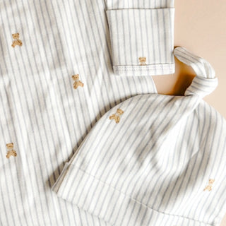 Newborn Blue Stripe Teddy Sleep Gown Gift Set at Design Life Kids