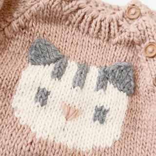 Baby and Kids Pink Knit Cat Sweater at Design Life Kids