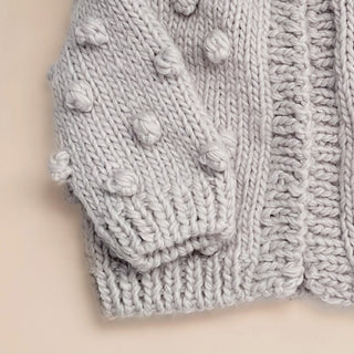 The Blueberry Hill Knit Grey Pom Pom Cardigan at Design Life Kids