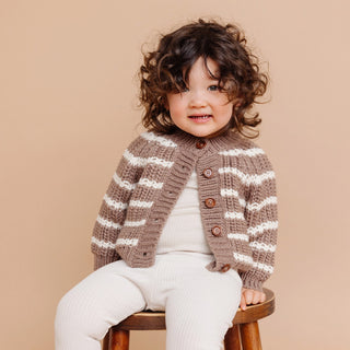 Babies & Kids Hand Knit Tan & White Striped Cardigan at DLK