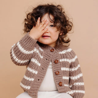 Babies & Kids Hand Knit Tan & White Striped Cardigan at DLK