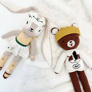 Hand Knit Bunny and Teddy Bear on DLK