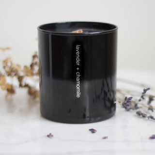 Modern Lavender Chamomile Black Candle on DLK